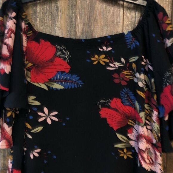 Luxe Apothetique S NWT Black Red Large Floral Mini Flowy Ruffle Light Dress - Picture 3 of 9